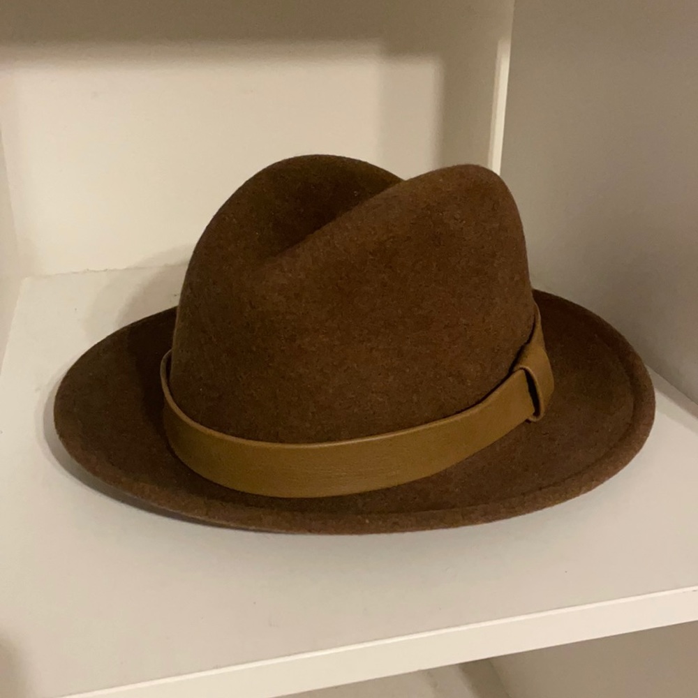 Brown wool felted Fedora hat - UNISEX